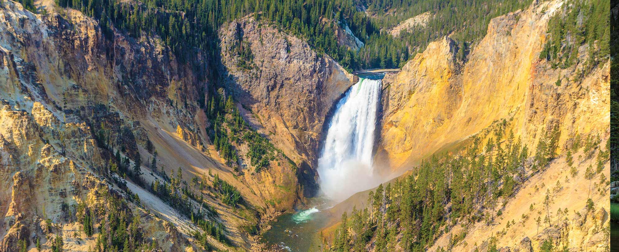 The 308-foot lower waterfall thunders down into the Yellowstone River at Yellowstone National Park in Wyoming