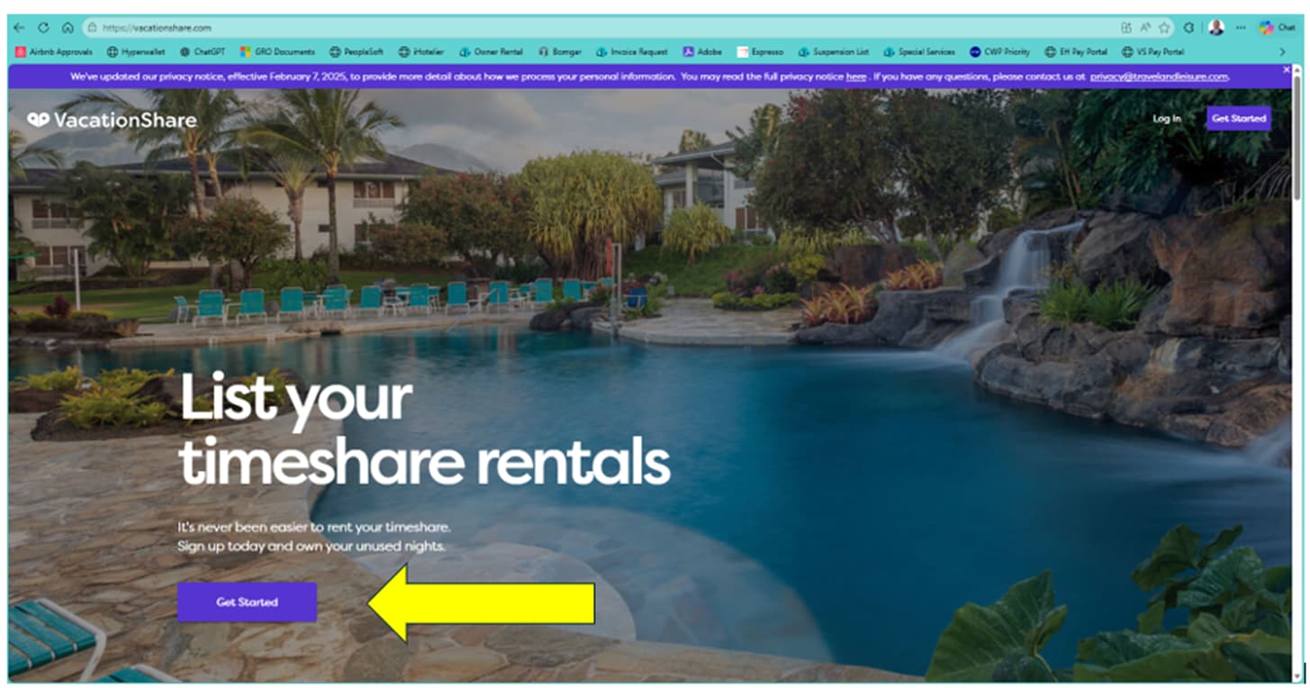 vacationshare welcome page