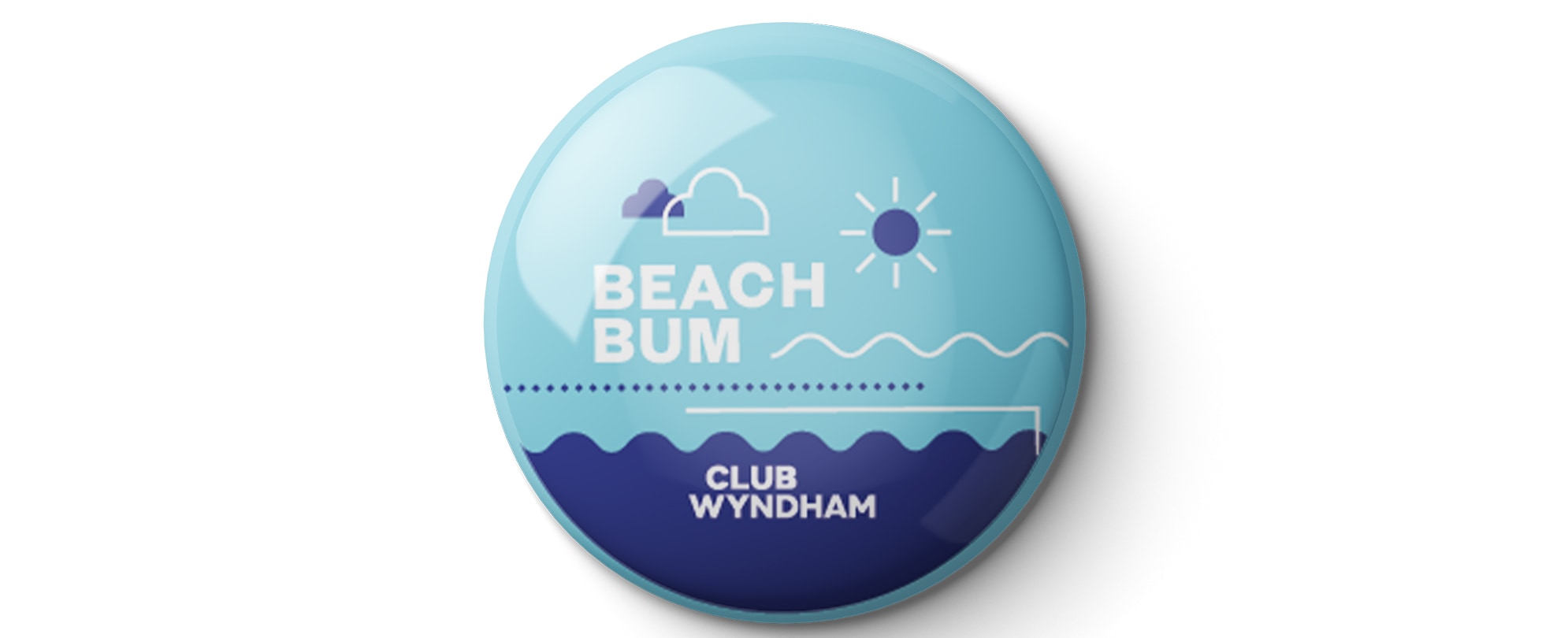 A blue "Beach Bum" Club Wyndham pin