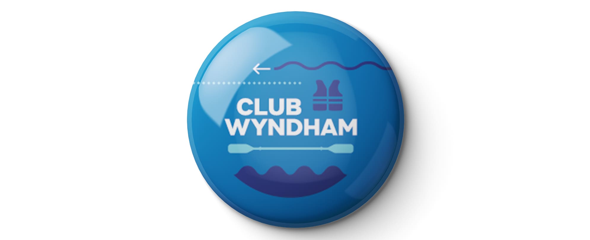 A blue Club Wyndham boating pin