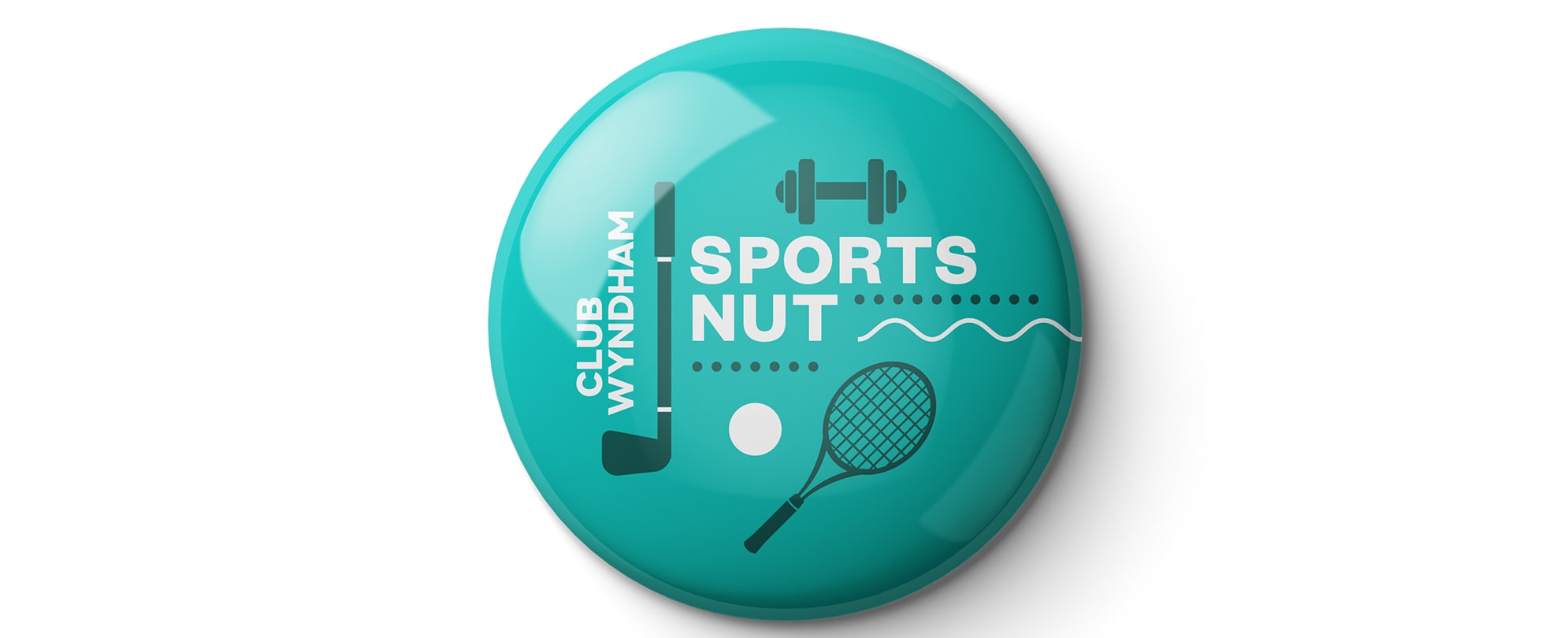 A teal "Sports Nut" Club Wyndham pin