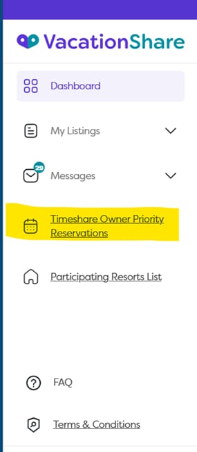 timeshare owner priority reservations tab