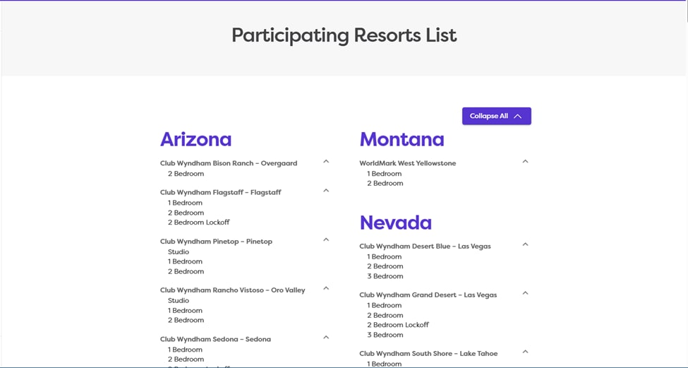 participating resorts list open accordion