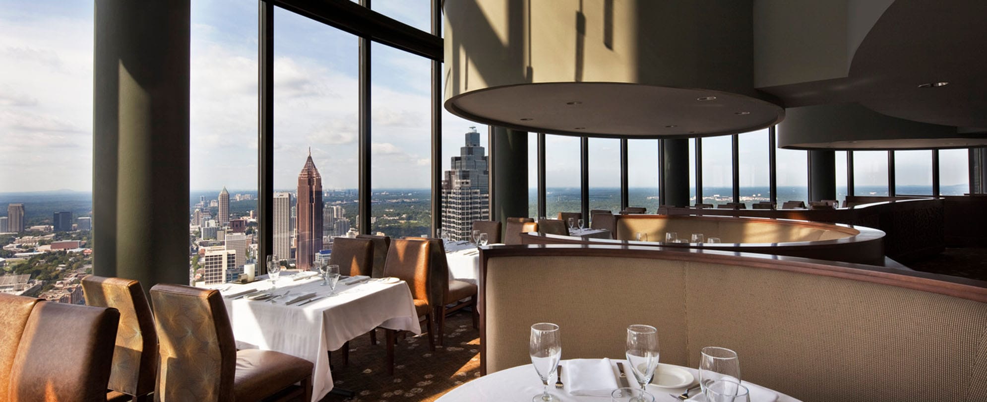 A high rise restaurant with a view of Atlanta, Georgia. 