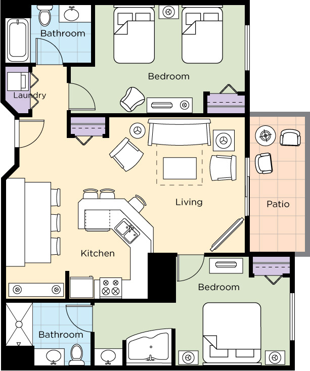 Timeshares In Sevierville Tennessee Great Smokies Club Wyndham   Great Smokies Lodge 2 Bedroom Deluxe Floorplan 