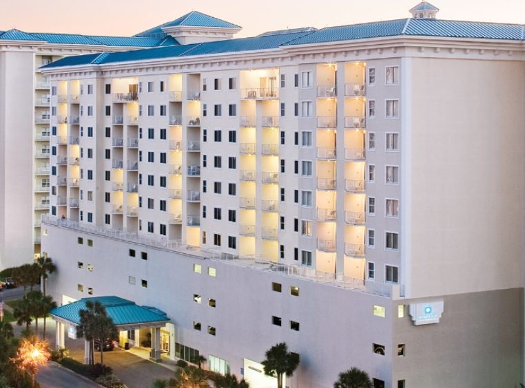 The resort exterior of Club Wyndham at Majestic Sun in Destin, Florida. 