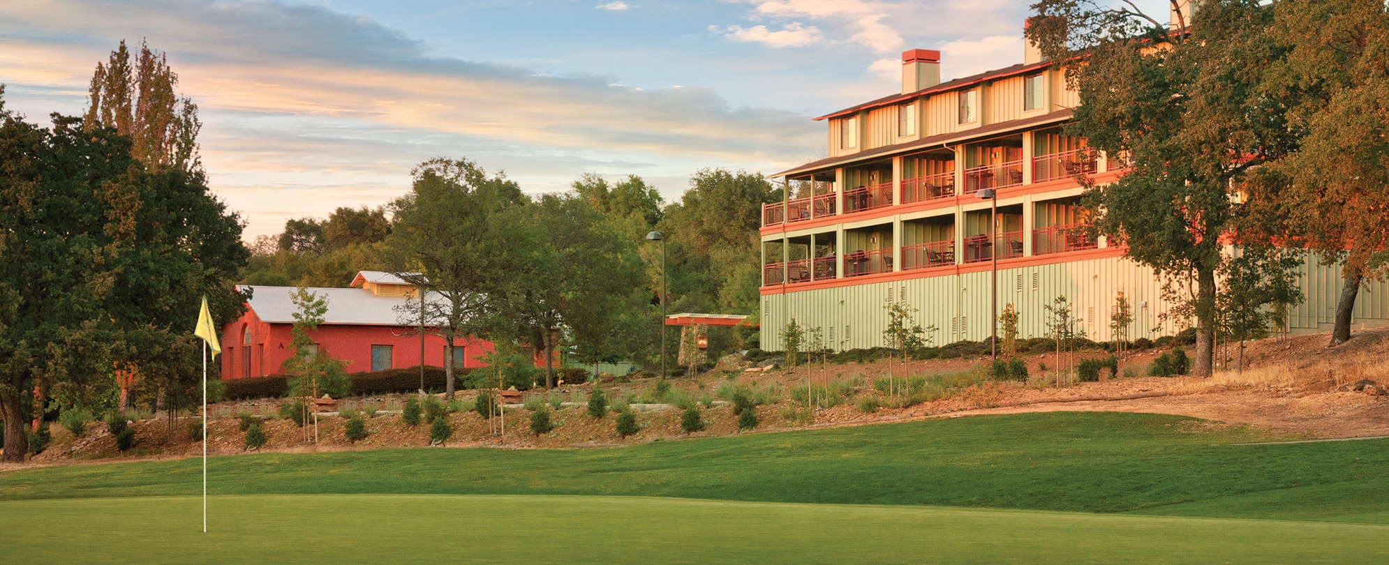 The Greenhorn Creek Golf Course and exterior of WorldMark Angels Camp, a timeshare resort in California.